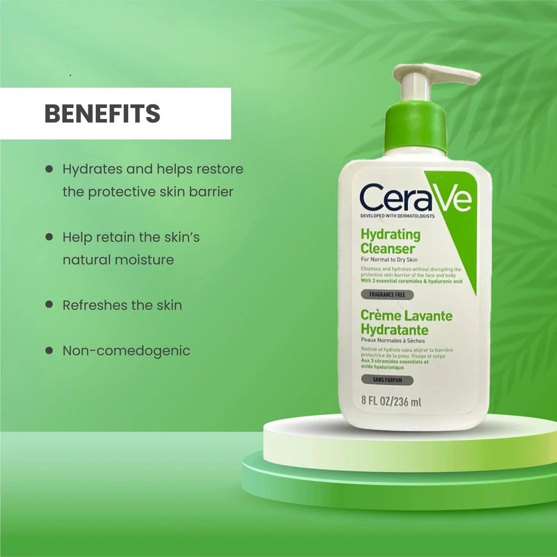 ژل شستشو پوست نرمال تا خشک سراوی مدل Hydrating Cleanser حجم 236 میلی لیتر