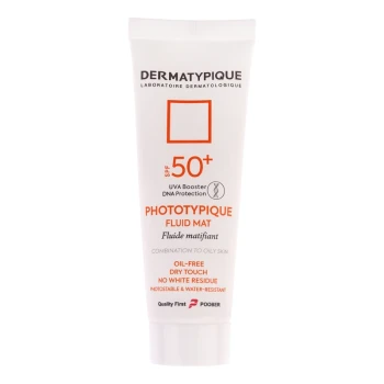 فلوئید ضدآفتاب بی‌رنگ SPF 50 پوست چرب درماتیپیک مدل مات حجم 50 میلی‌لیتر